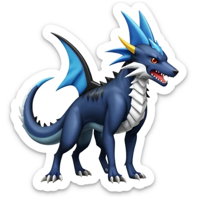 4-legged, digitigrade, clawed, furry finned sharp, cool, badass, angry, edgy Sergal-Sharpedo-Houndoom-Garchomp-Nargacuga-Vaporeon-fusion-hybrid-creature, full body sticker
