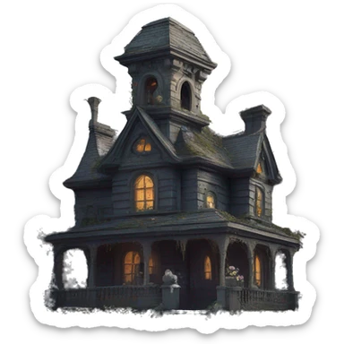 Romantically overgrown Haunting graveyard field Victorian mansion birdhouse  sticker