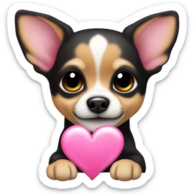 black & tan chihuahua puppy with a pink heart sticker