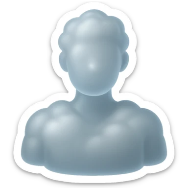 person looking straight, fully made of white fluffy convex clouds, shoulders, matte glass style sticker