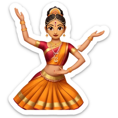 cinematic-realistic-bharatanatyam-dance-emoji,-depicted-as-an-elegant-classical-indian-dance-performance-with-graceful-poses,-intricate-costumes,-and-expressive-hand-gestures,-rendered-with-rich-textures-and-warm-dramatic-lighting, single dancer sticker