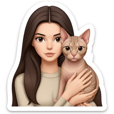 brunette Kendall Jenner with long hair holding on the hands Sphynx sticker