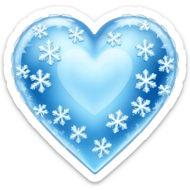 An ice blue heart with frost and ice crystals covering it sticker