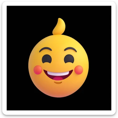 Make this 3D Apple-style emoji more playful by adding a bigger smile, slightly raised eyebrows, and a cheerful expression. Keep the smooth, glossy look and white background. sticker