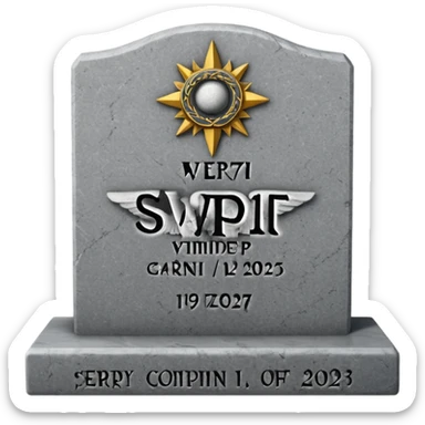 A gravestone with the inscription: 
Here rests the SVP 1971–2025 sticker