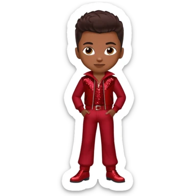 Dylan from Bratz Boyz with medium dark skin, dark brown hair and dark red sequin outfit sticker