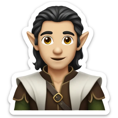 Dark hair elf male with long hair without beard sticker