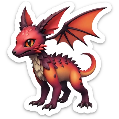 Gothic reddish Dark bright warm-gradient edgy exotic anthropomorphic painted Fakémon-Pokémon-Trico-Vernid-creature sticker