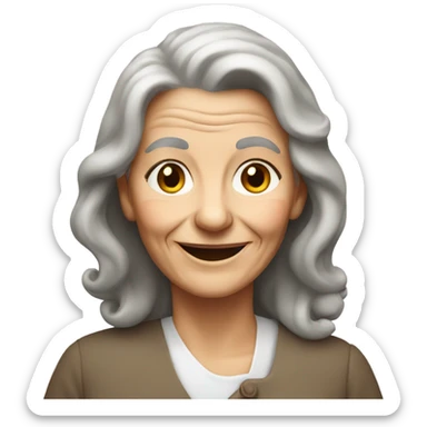 smiling elderly woman with long brown hair sticker
