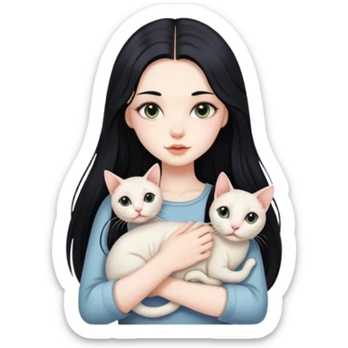 Beautiful girl with long black hair holding a hairless cat sticker