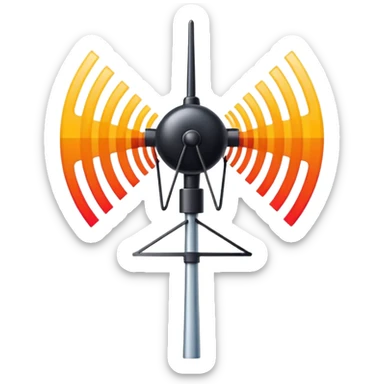 Minimalist emoji-style sticker of an old-school antenna with distorted, glitched signal waves. Clean icon style. sticker