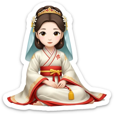 Beautiful girl wearing Hanfu h wedding dress sitting sticker
