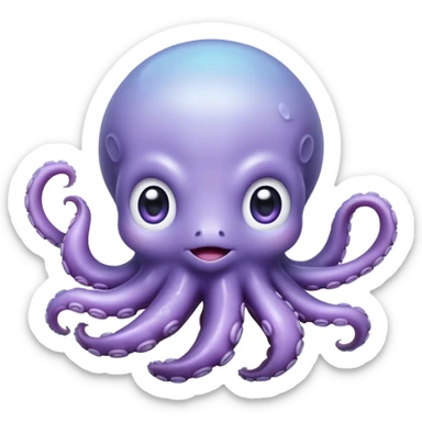 Meme-Worthy Floating Baby Octopus Portrait Emoji, Drifting gracefully in the water with soft, curled tentacles and a dreamy, weightless posture, showcasing a smooth, rounded light blue-purple body with mesmerizingly large, gentle eyes gazing into the abyss, Simplified yet poetically expressive features, highly detailed, glowing with a soft, celestial marine glow, high shine, quiet and mystical, stylized with an air of deep-sea serenity, soft glowing outline, capturing the essence of a tiny, peaceful cephalopod floating endlessly in the infinite beauty of the ocean depths! sticker