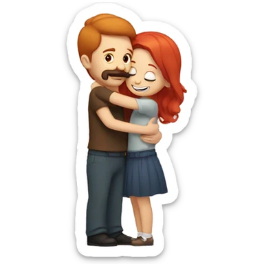 Mustache guy hugs a girl who has red hair sticker