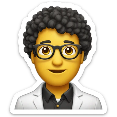 un garcon cheveux bouclés avec des taches de rousseurs et des lunettes rondes noires sticker