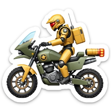 an army massive mech motorcycle shooting forward enemy mech off-road racing motorcycle  sticker