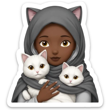 veiled girl with a dark gray scarf and a cat cuddling next to her sticker
