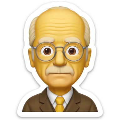 A 3D cartoon close-up of Grandpa Abe Simpson from The Simpsons, rendered in Memoji-style with bald yellow head, white tufts of hair on the sides, wrinkled face, glasses, and warm lighting. Match the Simpsons family color tone and style. sticker