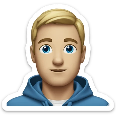 A man with blue eyes, wearing a hooded sweatshirt. sticker