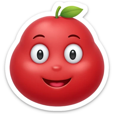 Cute round emoji mascot, shaped like a soft blob or jellybean, with two expressive eyes and a happy or clever smile. Entire body is colored in a warm cherry red (#e84a5f style), with no outline. Minimal facial features. Simple, friendly, and modern emoji-style character. Clean white background. sticker