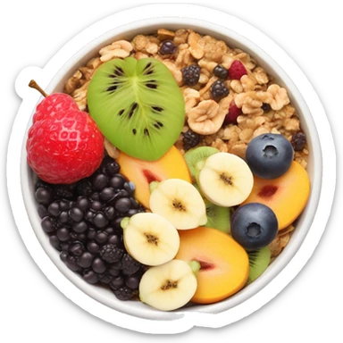 An açai bowl with fruits and granola ￼on it sticker