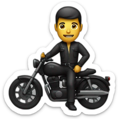 Homme habillé en noir avec un pistolet à la main sur une moto noir  sticker