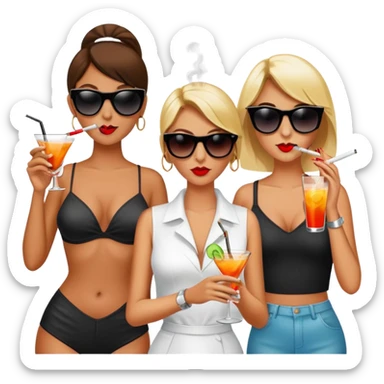 girls smoking cigarettes and drinking cocktails with sunglasses on sticker