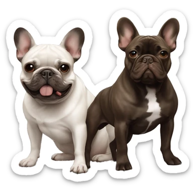dark gray french bulldog happy alongside a dark brown brown brindle French bulldog, best friends sticker