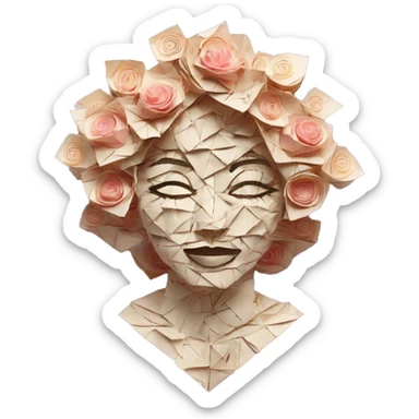  lady face made of 420 origami newspaper roses hemp leaves lantern fairy lights burning paper vaporwave sticker