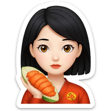 Wearing kimchi girl with black hair sticker