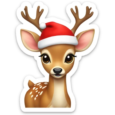 Baby deer with Xmas hat sticker