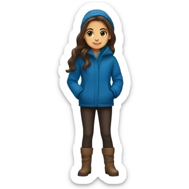 winter, christmas, hispanic, long brown hair, girl, brown eyes, child, full body, blue coat sticker