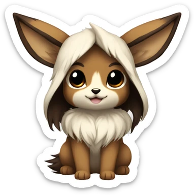 Kawaii Pale Shiny Eevee with dark brown long emo hair covering her eyes Full Body sticker