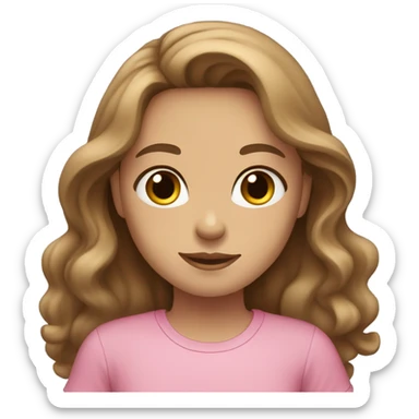 Girl with long brown wavy 2B texture hair, Blue eyes, a light tan and a pink shirt very beautiful  sticker