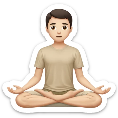 rapaz magro cabelo escuro, camiseta bege e  bermuda bege escuro, corpo inteiro meditan sticker