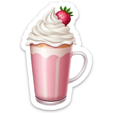 Pink latte with whip cream and strawberries  sticker