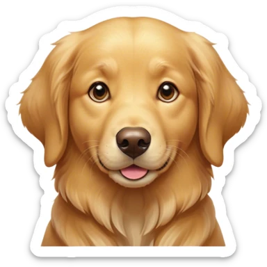 Cinematic Cute Golden Retriever Portrait Emoji, Head tilted playfully and inquisitively, showcasing a rich, glossy golden coat with a healthy sheen, round, sparkling brown eyes filled with curiosity, Simplified yet irresistibly adorable features, highly detailed, glowing with a warm, friendly glow, high shine, affectionate and lively, stylized with a touch of whimsy, bright and endearing, soft glowing outline, capturing the essence of a mischievous yet loving companion, so playful it feels like it could leap out of the screen and into your arms! sticker