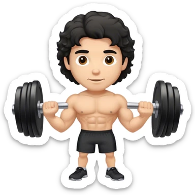 caucasian black haired wavy gym guy with dumbells sticker