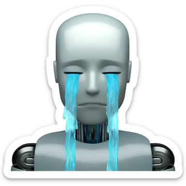 robot crying with streams of water coming out of his eyes sticker