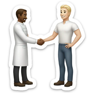 restaurant owner with white skin, and blogger with white skin, shaking hands in great detail sticker