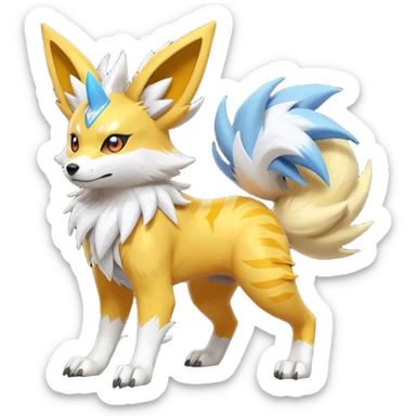 Feral Quadrupedal Digitigrade Electrike-Jolteon-Lycanroc-Furret-Renamon-Zeraora-fusion-hybrid-creature, full body  sticker