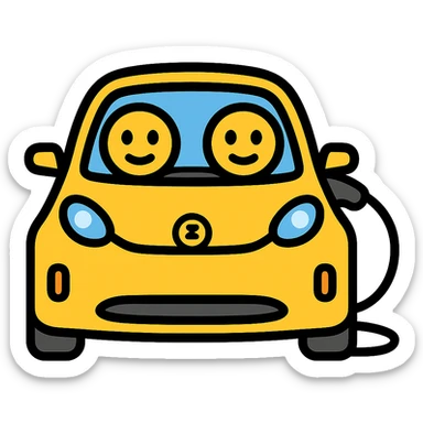 Change the EV car to yellow, keep the big circular eyes and EV charger to the right, with no background. sticker