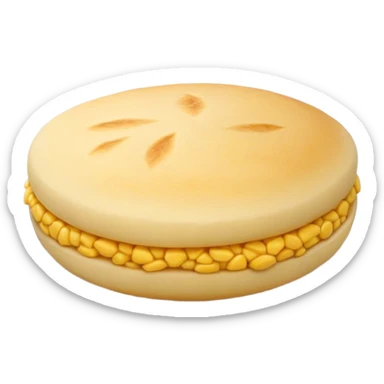 Cinematic Realistic image of a simple, single Colombian arepa, rendered with soft, golden cornmeal textures and delicate, crispy edges, set on a neutral background with gentle, natural lighting that highlights its traditional, comforting simplicity. sticker
