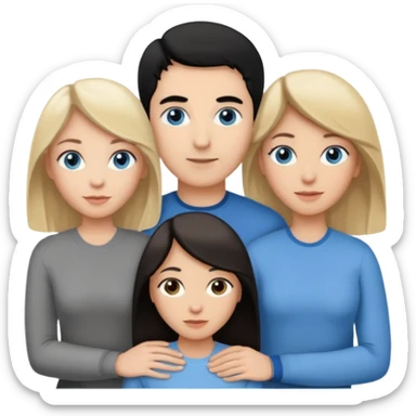 3 people. Blank woman with blond hair and blue eye color on left. And also a blank man with black hair and grey eye color in the middle. And a blank woman with brown hair and grey eye color on the right. Holding each other  sticker