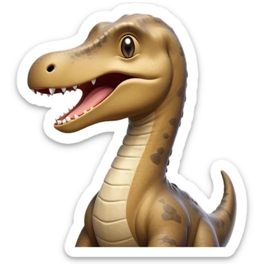 Cinematic Cute Yawning Brachiosaurus Portrait Emoji, Head tilted slightly with a dramatic, wide-open yawn, showcasing a gently drooping long neck and a small head with sleepy, half-closed eyes, set against a massive, textured body in warm earth tones, Simplified yet irresistibly adorable features, highly detailed, glowing with a soft, cozy golden glow, high shine, relaxed yet expressive, stylized with a dash of whimsical ancient charm, soft glowing outline, capturing the essence of a drowsy yet affectionate Brachiosaurus that appears ready to stretch and yawn its way out of the screen! sticker