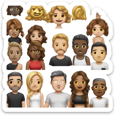 Emoji con mitad de cuerpo, piel blanca, cabello café, corona negra, playera blanca sticker