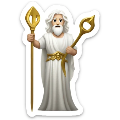 white man Poseidon with gold trident. long white hair white dress. wrench in hand sticker