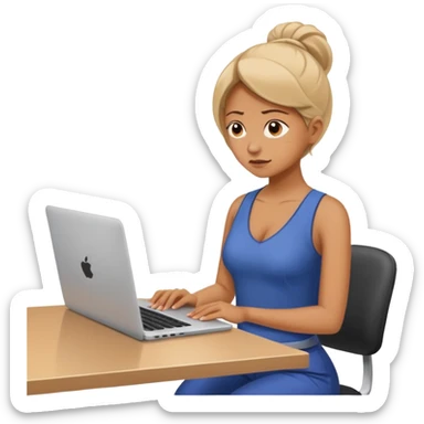 Chica con Estrés laboral en la oficina y mala postura en su laptop con dolor de espalda  sticker