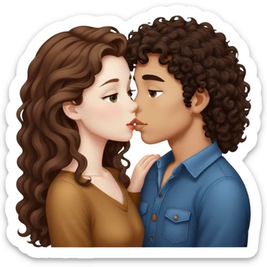 long light brown hair girl with pale skin and boy with dark curly hair and tanned skin kissing sticker