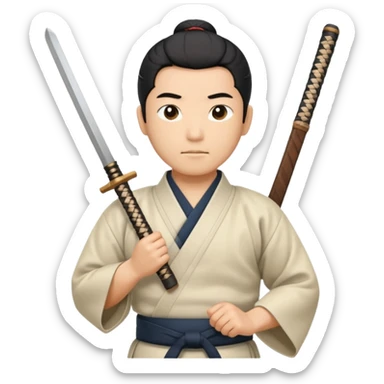 Aikido practitioner in hakama with a wooden sword sticker